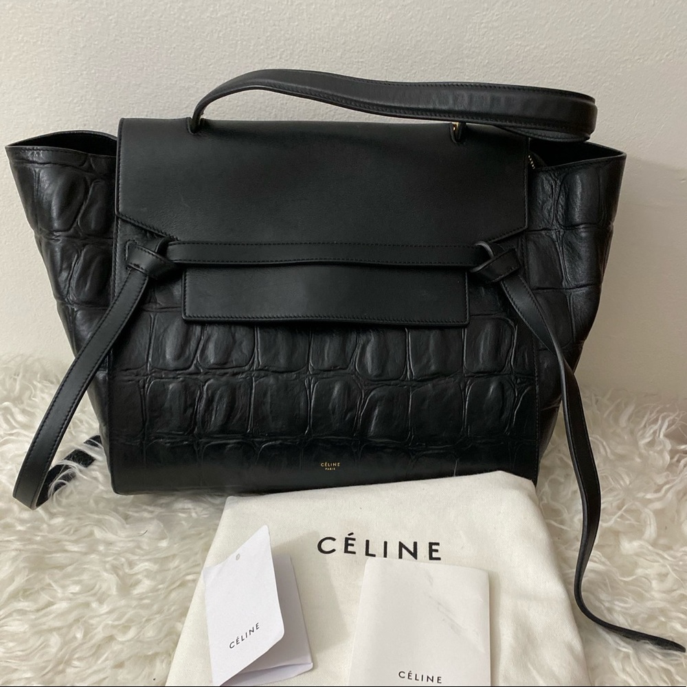 Céline Black Belt Bag Crocodile Embossed w leather